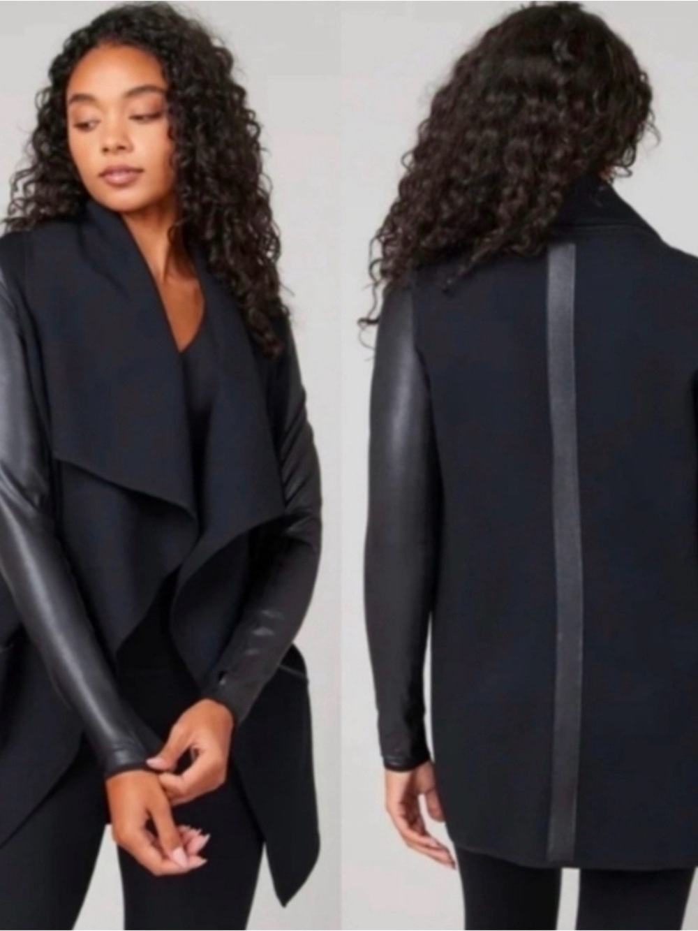 SPANX Draped Front Jacket with Faux-Leather Sleeves NWT - Picture 4 of 4